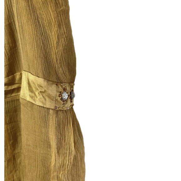 Spencer Jeremy Silk Empire Waist Rhinestone Silk Blouse MUSTARD YELLOW HOLIDAY - Picture 5 of 8